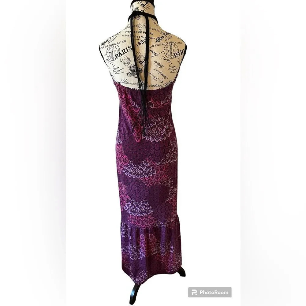 L8ter maxi halter dress with a wood accent.  Size large - Picture 2 of 4